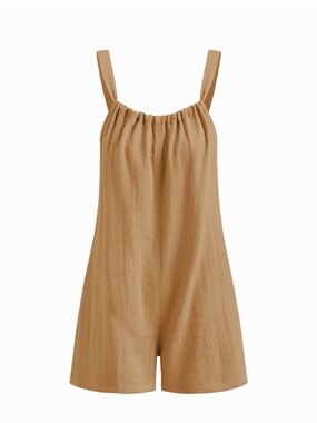 Cider Gathered Neck Romper in Camel
